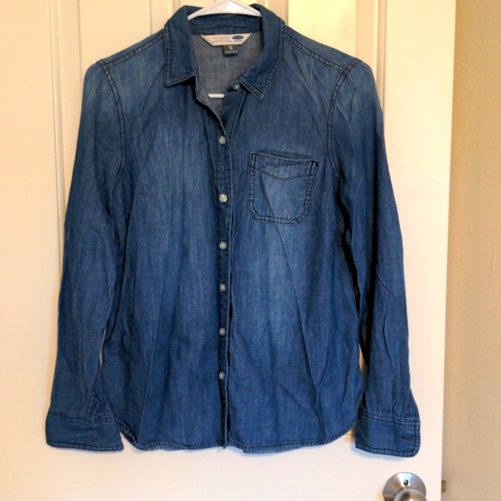 Dark blue denim jean shirt with collars